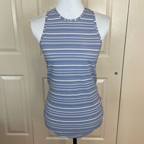 Lululemon All Tied Up Tank Cut Back Stripe Tempest Blue White - Picture 1 of 9